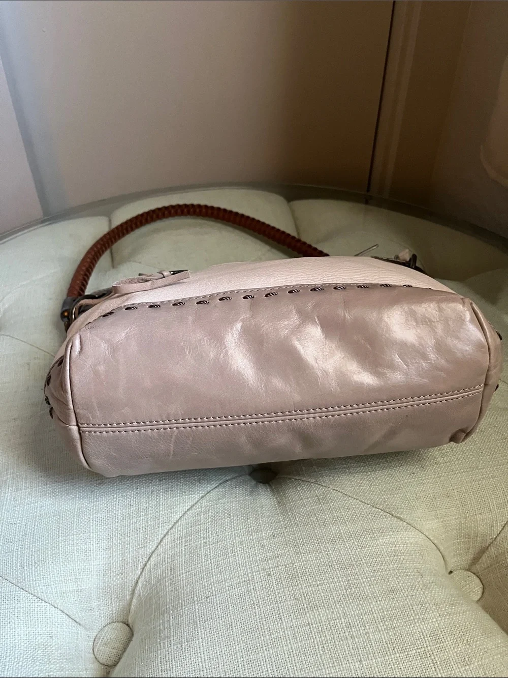 The Sak Cream Pebbled Leather Shoulder Bag with Brown Braided Handle - Picture 8 of 15